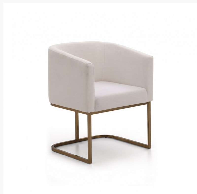 Ren Modern White Fabric & Antique Brass Dining Chair