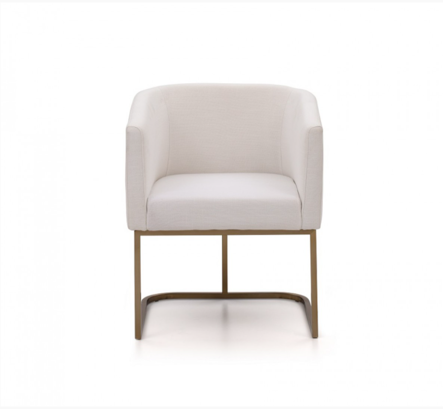 Ren Modern White Fabric & Antique Brass Dining Chair