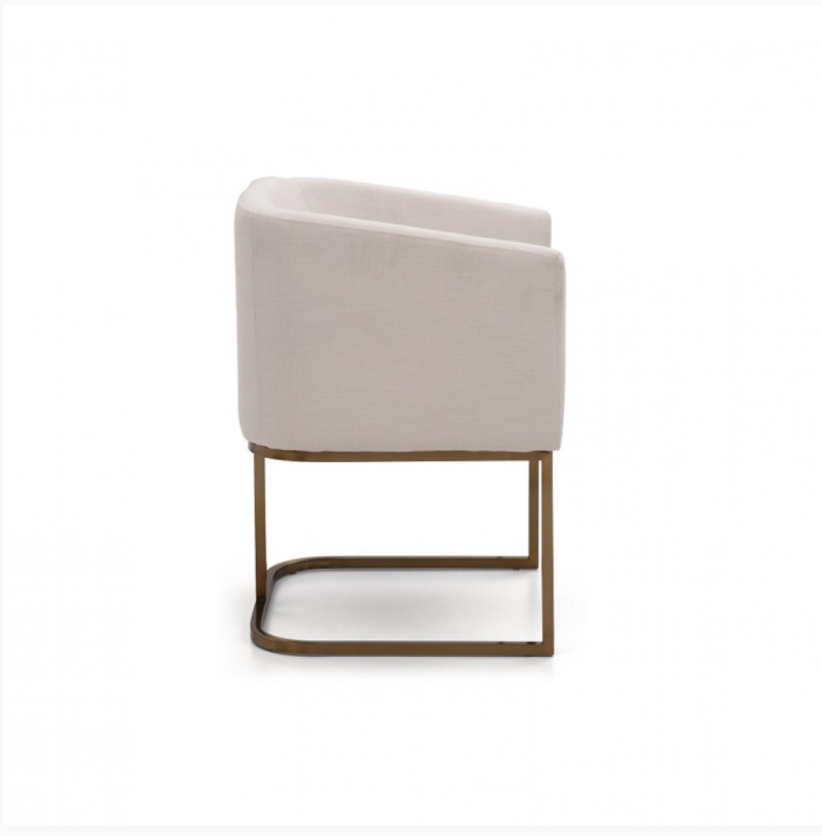 Ren Modern White Fabric & Antique Brass Dining Chair