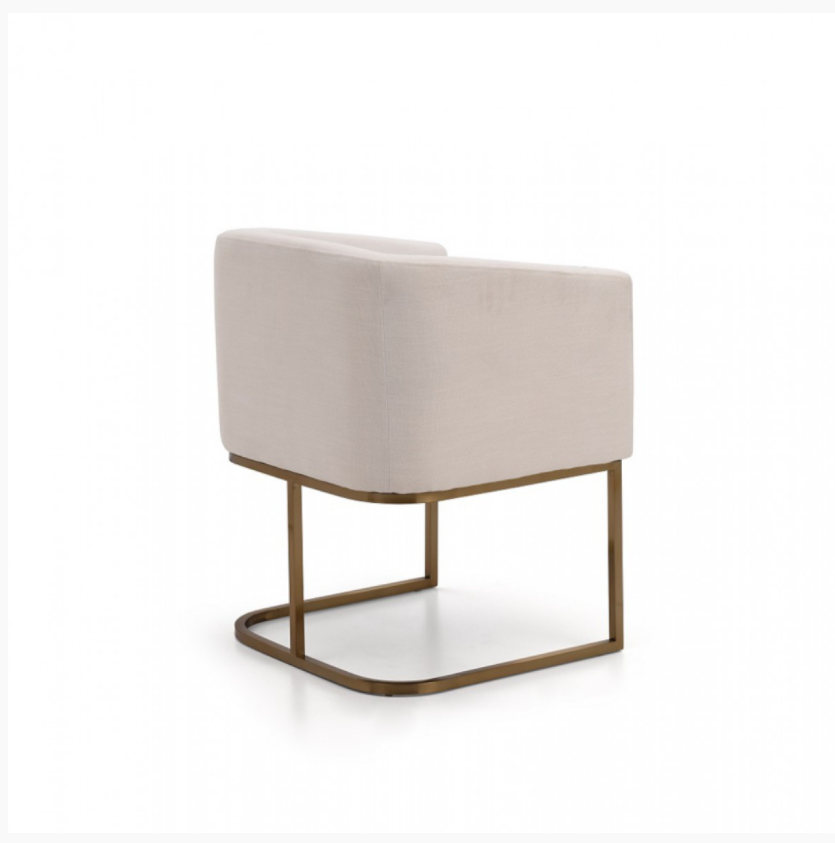 Ren Modern White Fabric & Antique Brass Dining Chair