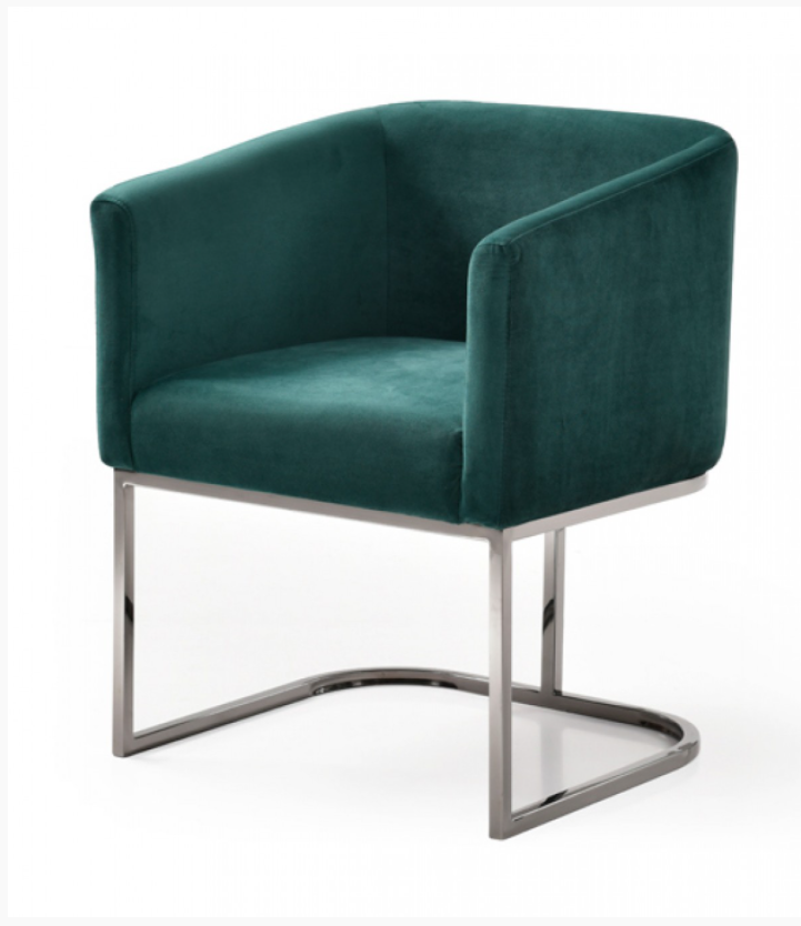 Ren Modern Green Velvet & Black Gun Metal Dining Chair