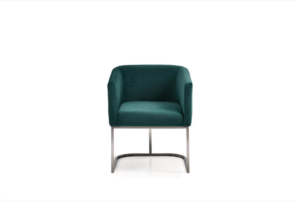 Ren Modern Green Velvet & Black Gun Metal Dining Chair