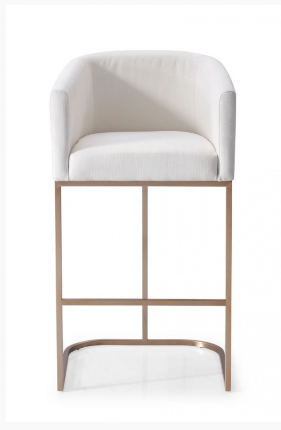 Ren Modern White Fabric & Brushed Bronze Bar Chair
