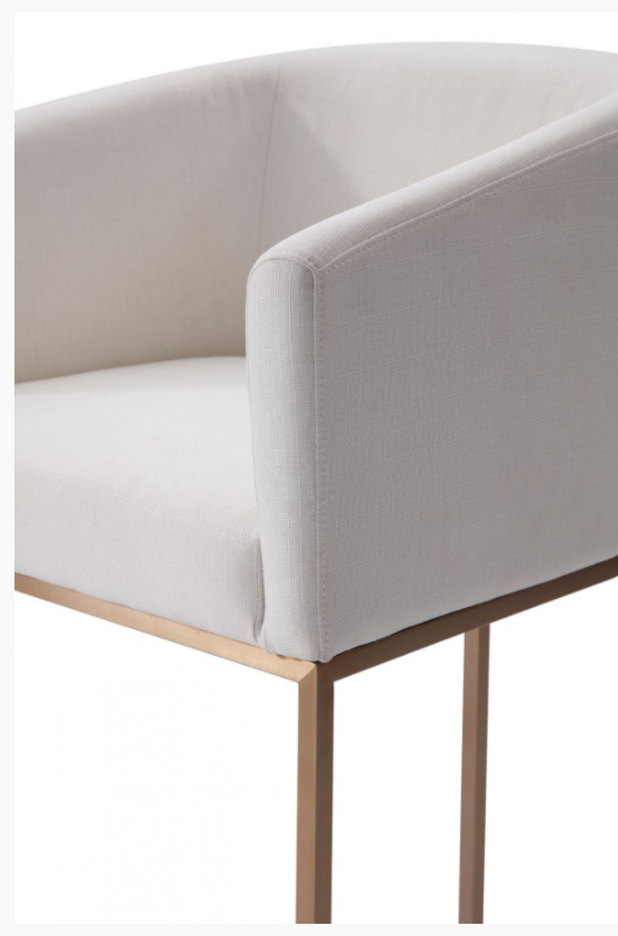 Ren Modern White Fabric & Brushed Bronze Bar Chair