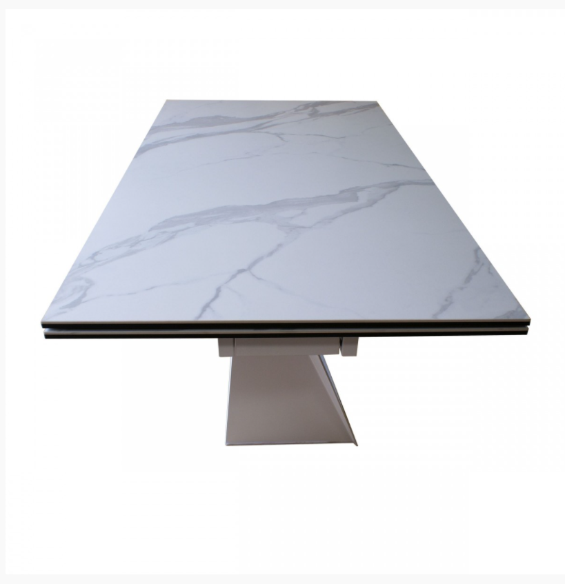 Romilly Modern White Ceramic w/ White Powder Coated Metal Base Dining Table