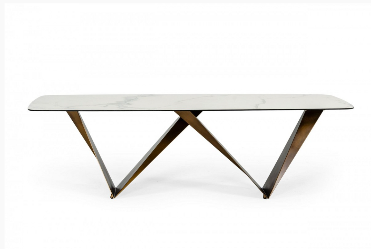 Roscoe Modern White Ceramic & Brushed Brown Dining Table