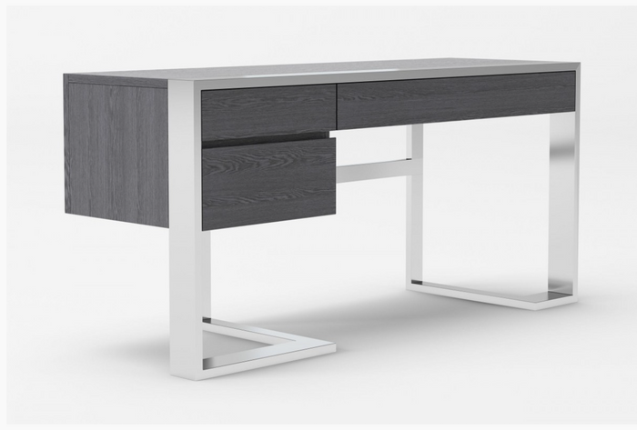 Rowena Modern Grey Elm & Stainless Steel Desk