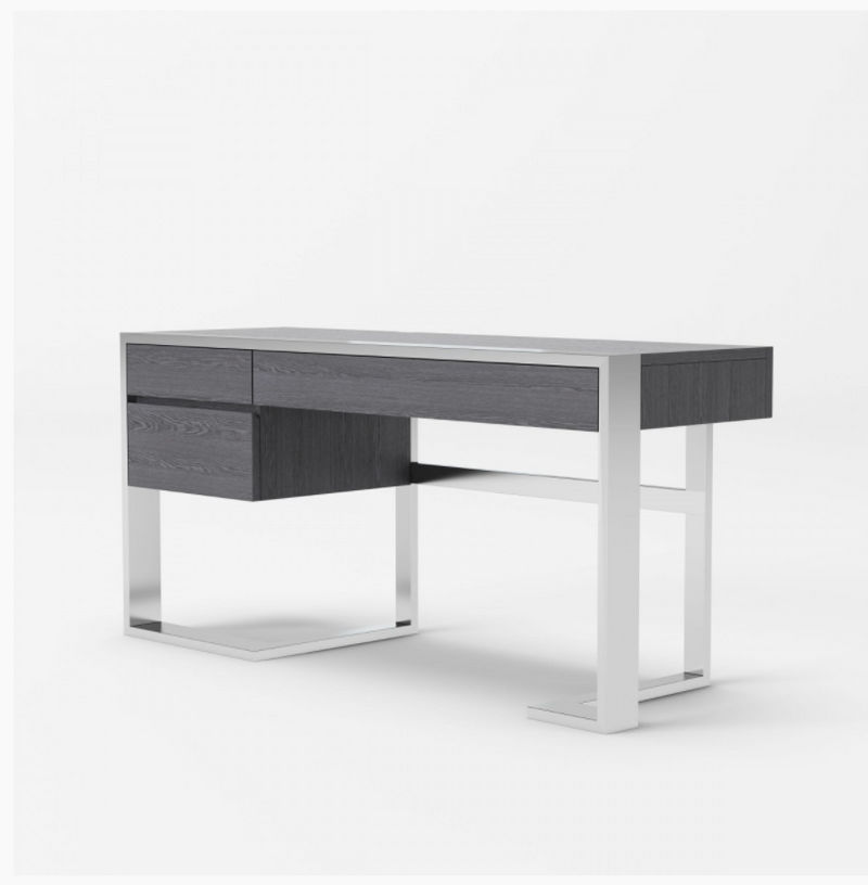 Rowena Modern Grey Elm & Stainless Steel Desk