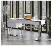 Rowena Modern White Gloss & Stainless Steel Desk