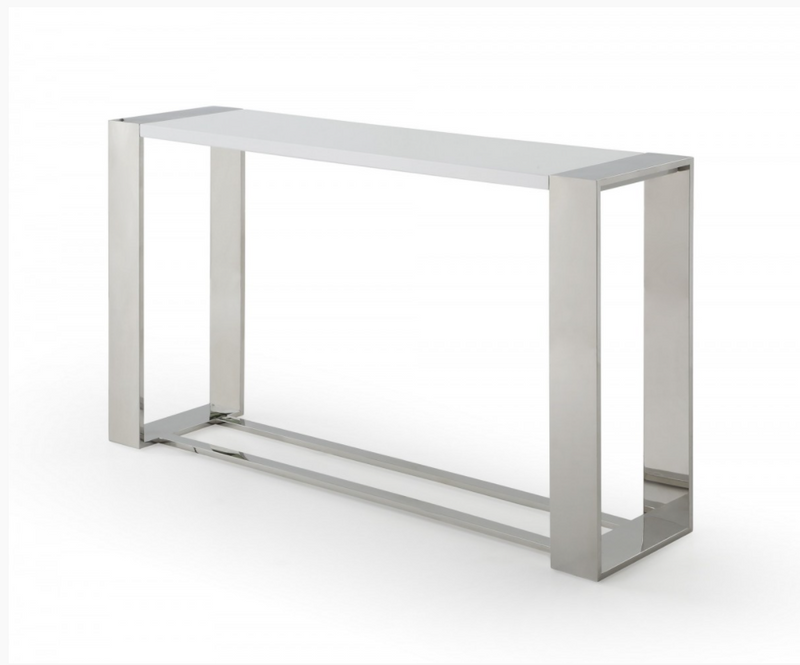 Rowena Modern White Gloss & Stainless Steel Console Table