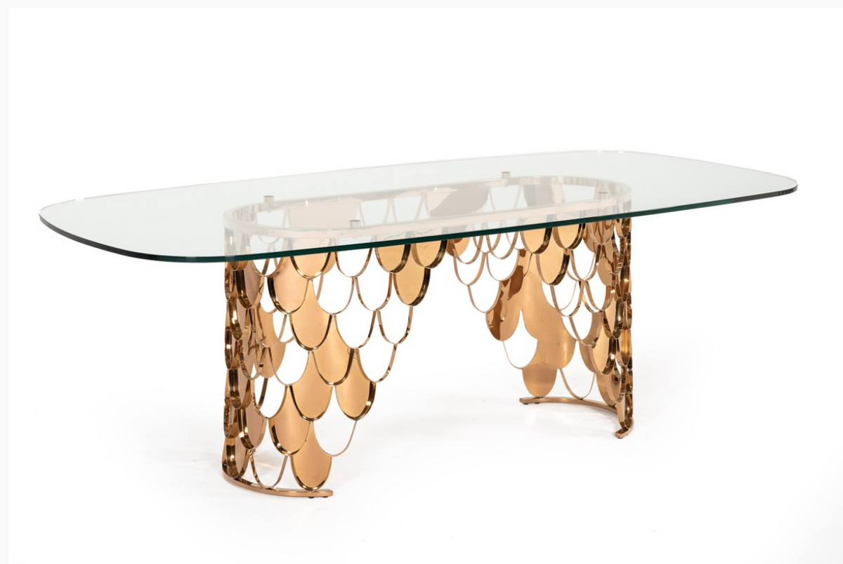 Sera Modern Glass & Rosegold Dining Table