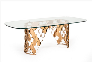 Sera Modern Glass & Rosegold Dining Table