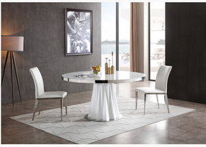 Thelonious Modern White Glass Top with White Gloss Pedestal Base Dining Table