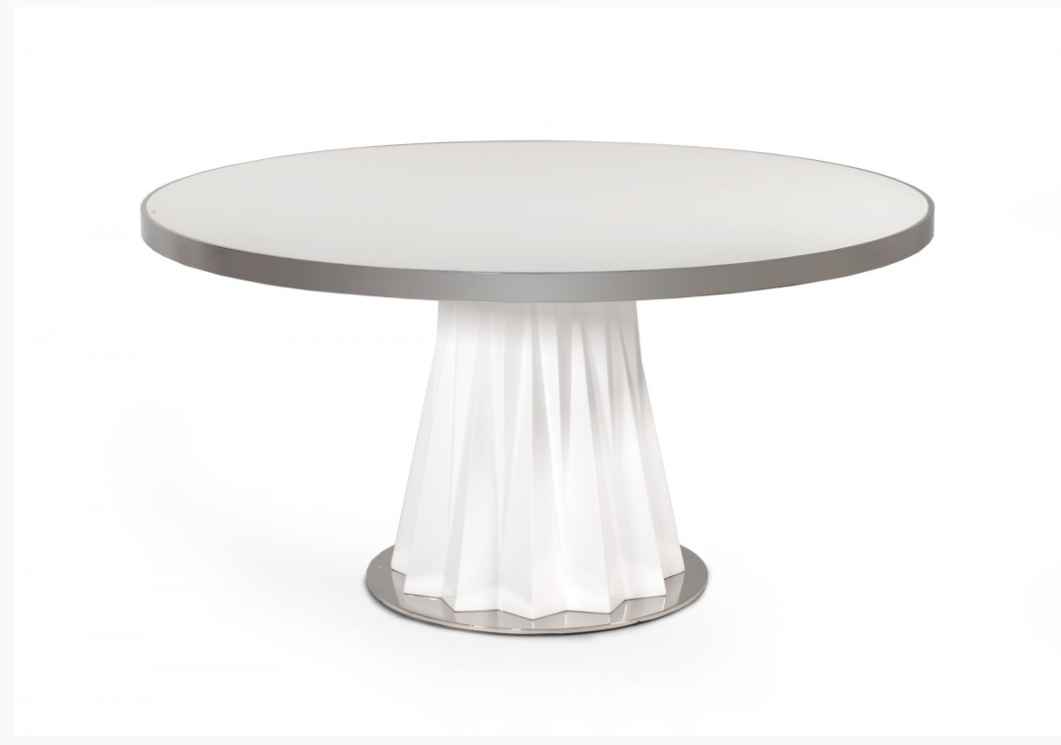 Thelonious Modern White Glass Top with White Gloss Pedestal Base Dining Table