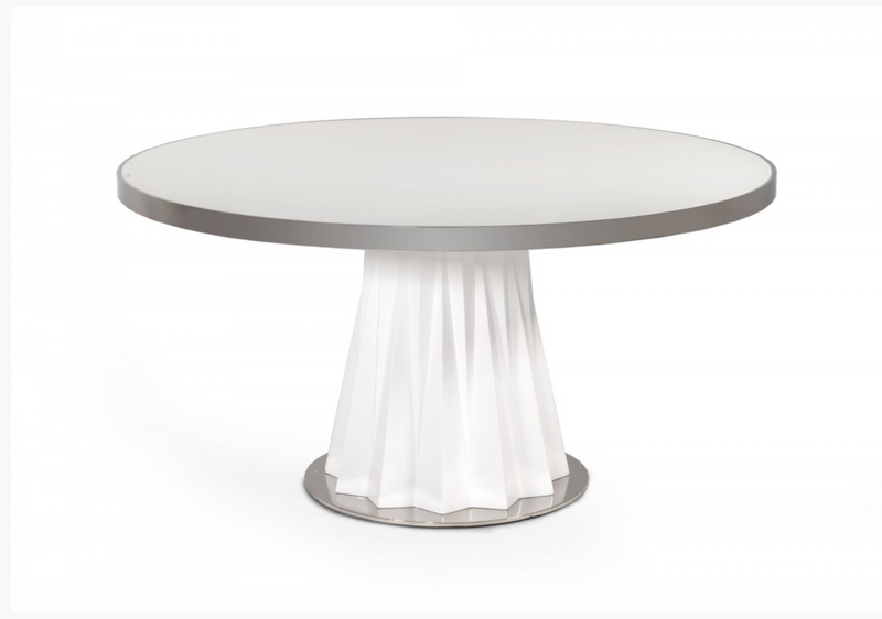 Thelonious Modern White Glass Top with White Gloss Pedestal Base Dining Table