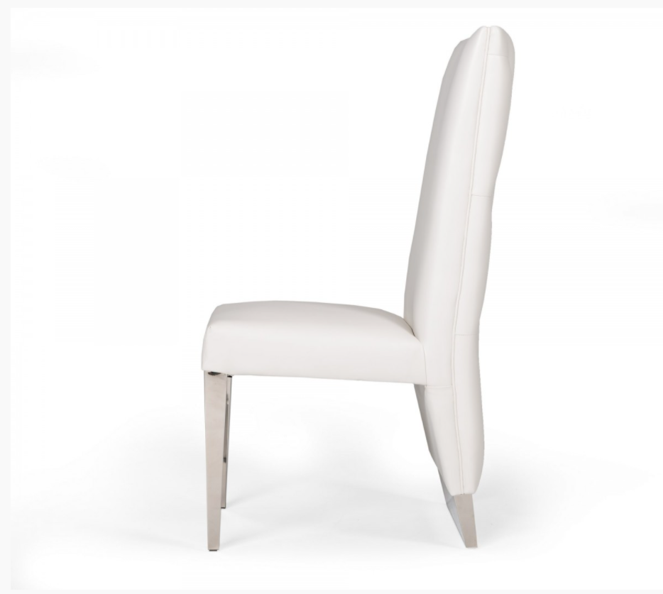 Cipriana Modern White Leatherette & Stainless Steel Dining Chairs (Set of 2)