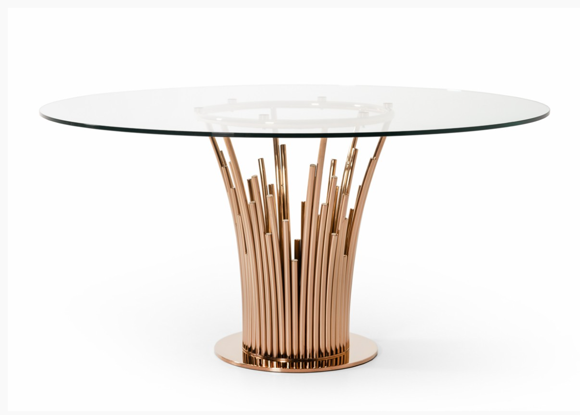 Virgil Modern Glass & Rosegold Round Dining Table