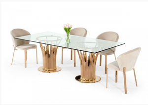 Virgil Modern Glass & Rosegold Rectangular Dining Table