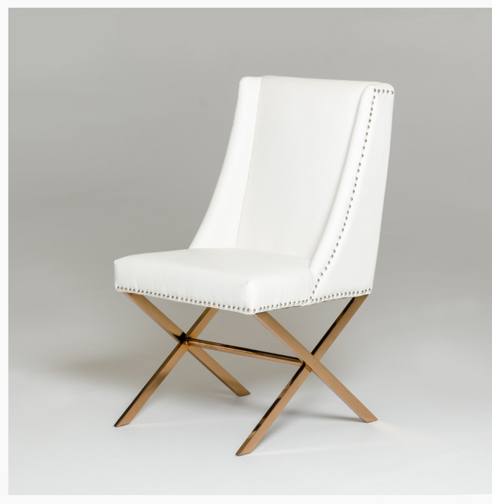 Viviana Modern White Leatherette & Rosegold Dining Chair