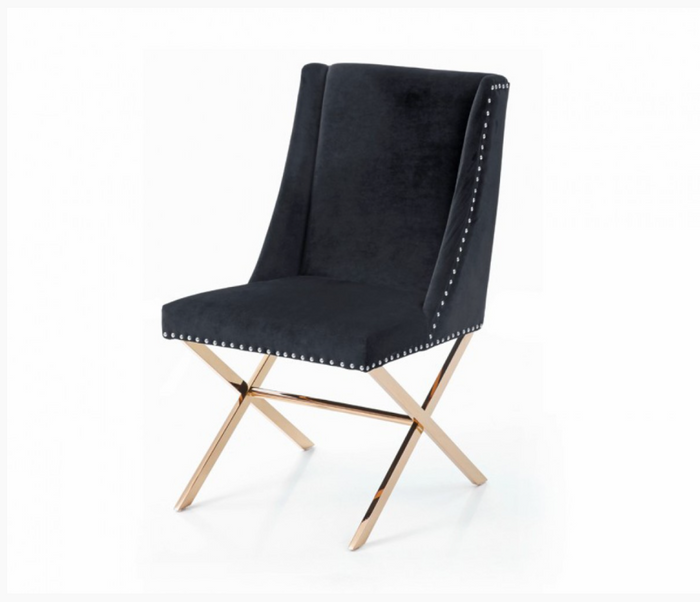 Viviana Modern Black Velour & Rosegold Dining Chair