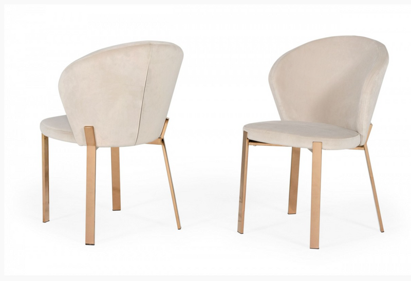 Wilfred Modern Beige Velvet & Rosegold Dining Chairs (Set of 2)