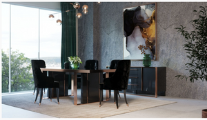Elidi Modern Black Glass & Rosegold Dining Table