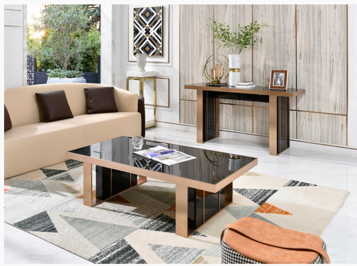 Elidi Modern Black Gloss & Rosegold Coffee Table