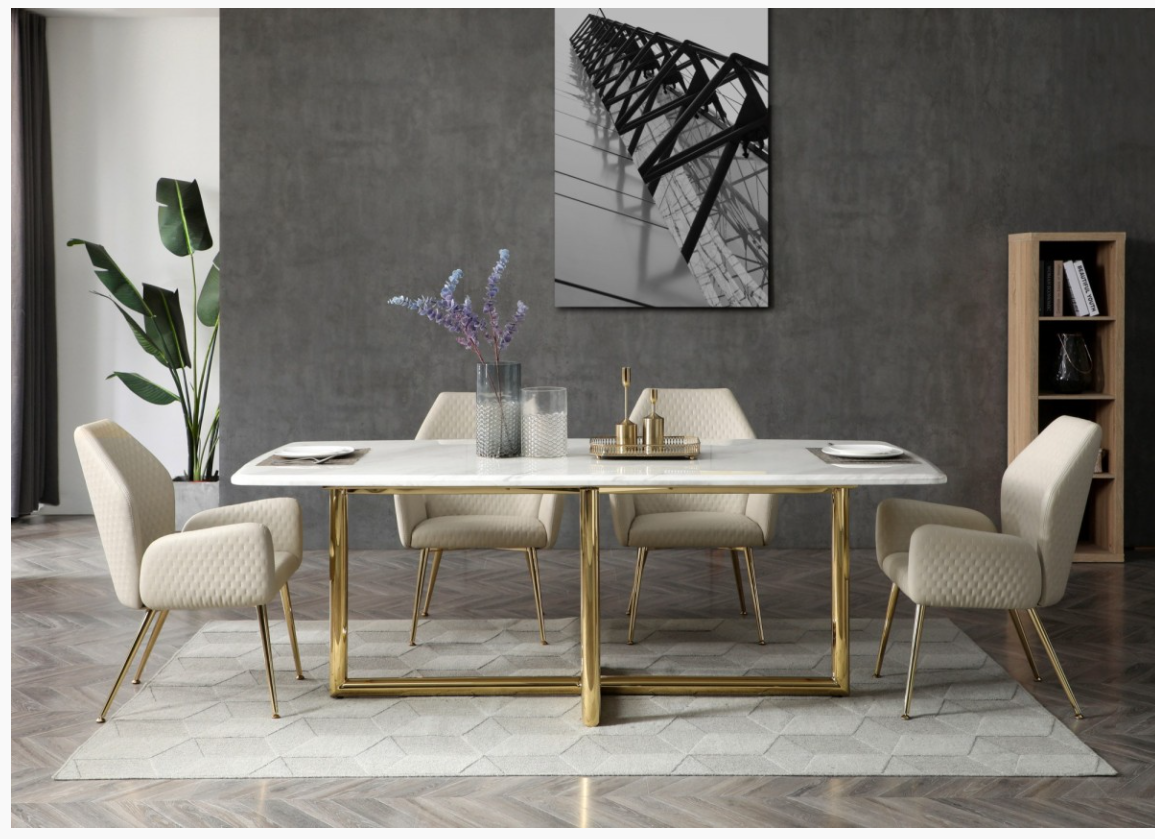 Zephyr Modern Beige Fabric with Champagne Gold Dining Chair