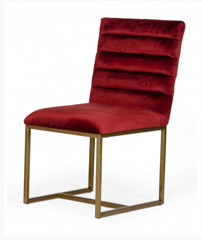 Isolde Modern Red Velvet & Brushed Gold Dining Chairs (Set of 2)