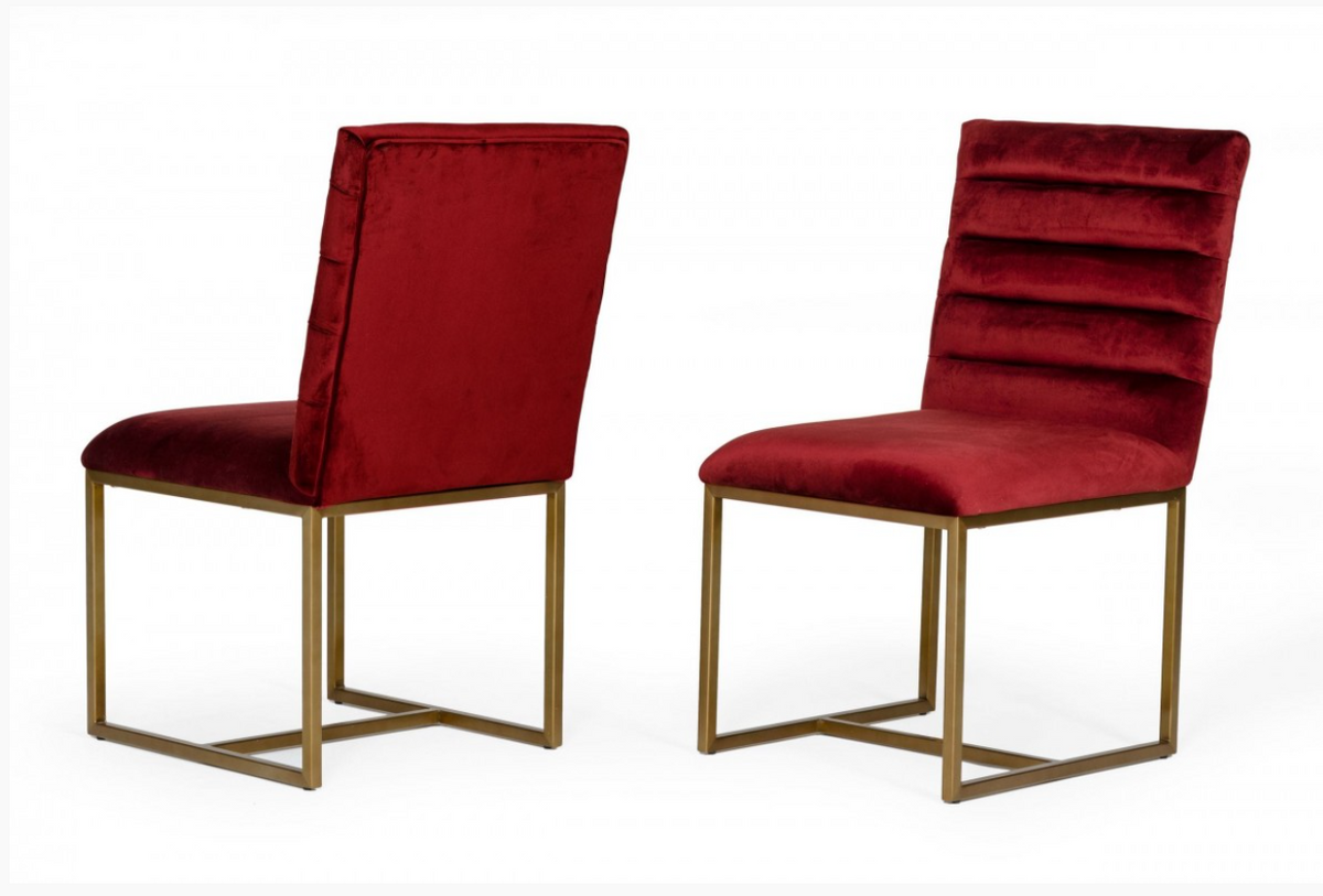 Isolde Modern Red Velvet & Brushed Gold Dining Chairs (Set of 2)