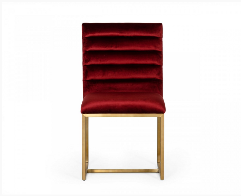 Isolde Modern Red Velvet & Brushed Gold Dining Chairs (Set of 2)