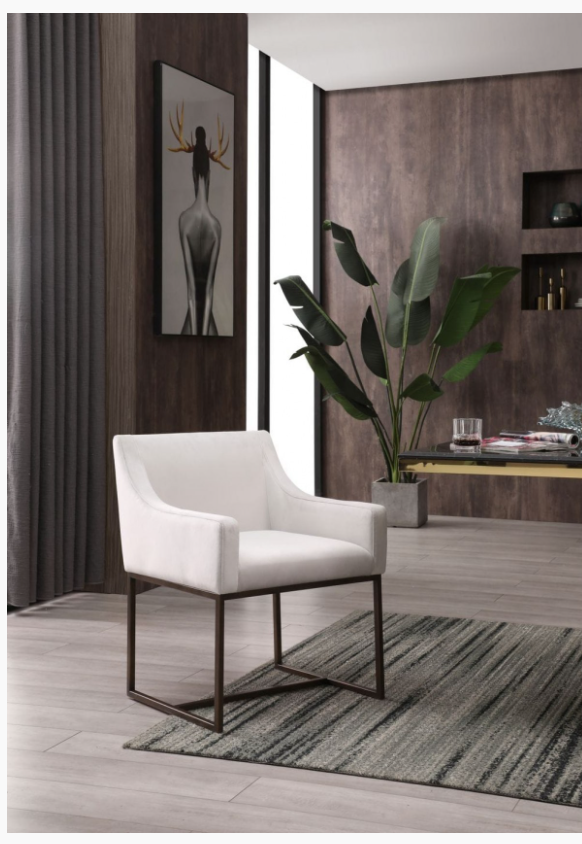 Isabeau Modern Off-White & Copper Dining Chair