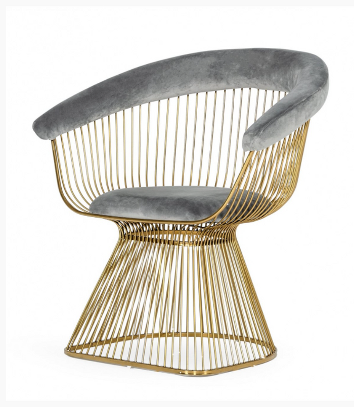 Amabella Modern Grey Velvet & Gold Dining Chair