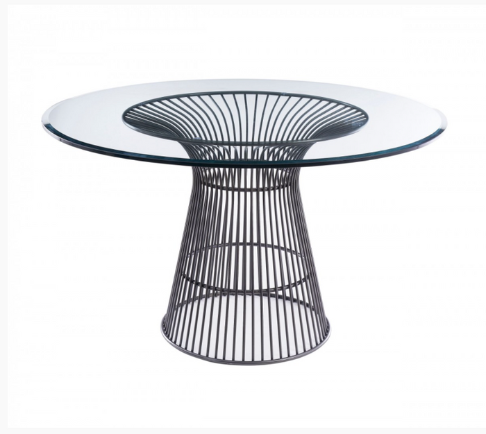 Amabella Modern Glass & Black Stainless Steel Dining Table