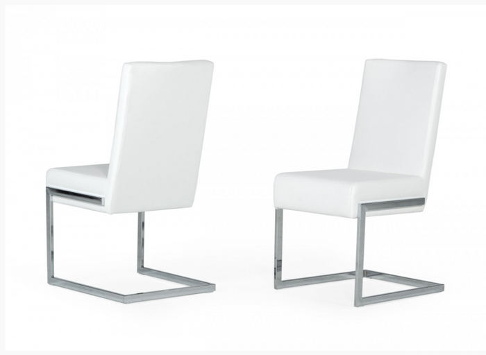 Amorette Modern White Leatherette with Stainless Steel Dining Chairs (Set of 2)