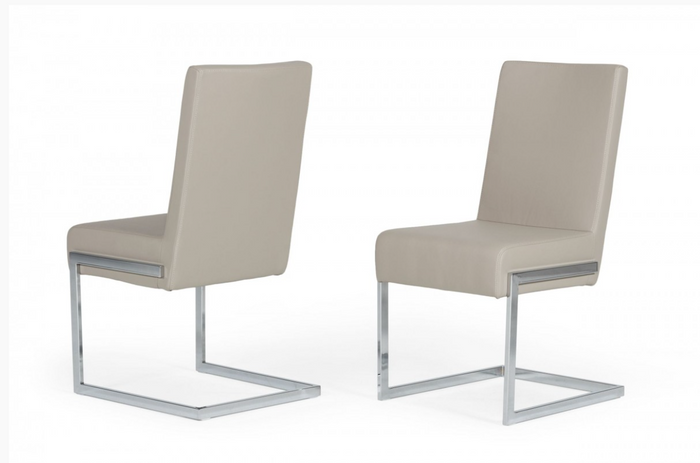 Amorette Modern Grey Leatherette with Stainless Steel Dining Chairs (Set of 2)
