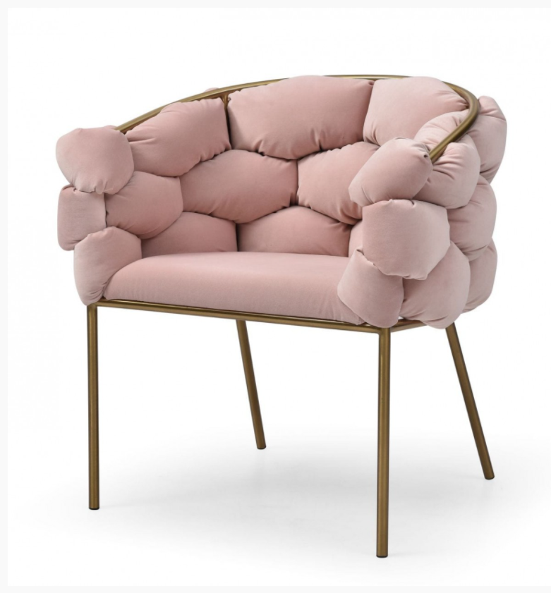 Camber Modern Pink Fabric with Brushed Brass Coated Metal Legs Dining Chair