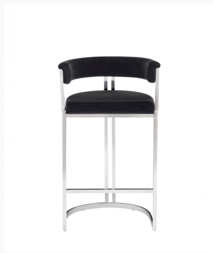 Clancy Modern Black Velvet & Stainless Steel Bar Chair