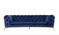 Bronte Dark Blue Fabric Modern Velour Sofa Set