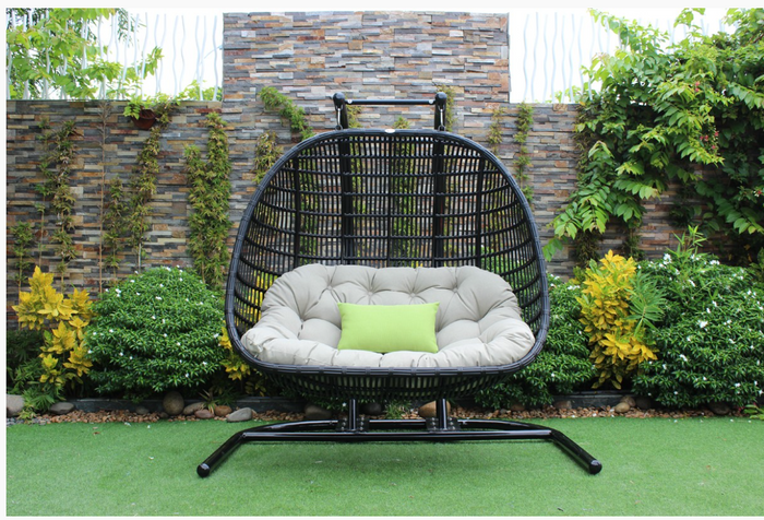 Romana Outdoor Black & Beige Hanging Chair