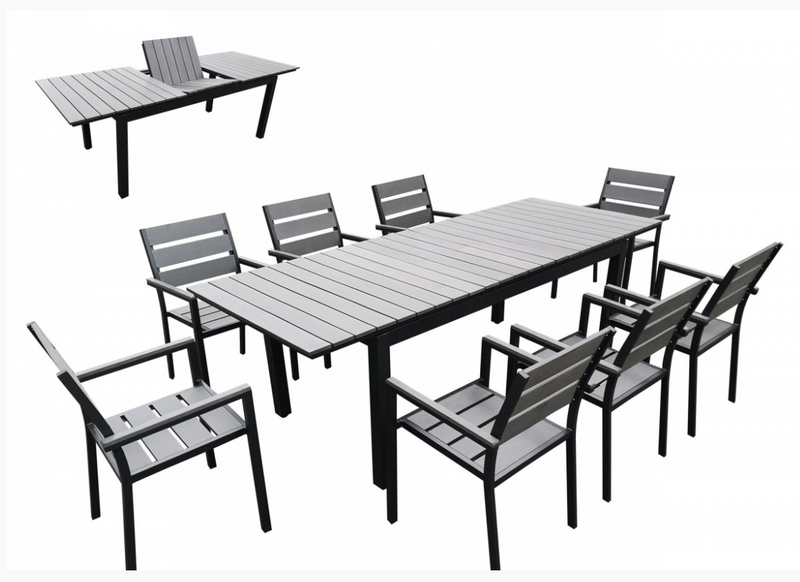 Meridian Outdoor Grey Dining Table Set (With 8 Chairs)