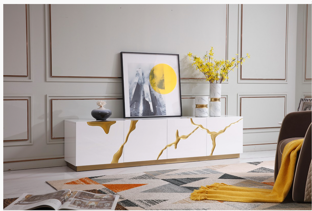 Fable Modern White Gloss & Gold TV Stand
