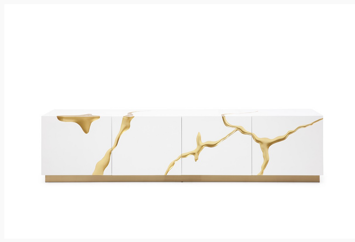 Fable Modern White Gloss & Gold TV Stand