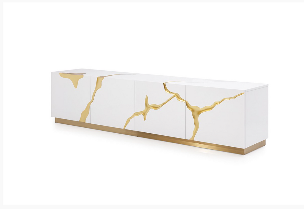 Fable Modern White Gloss & Gold TV Stand