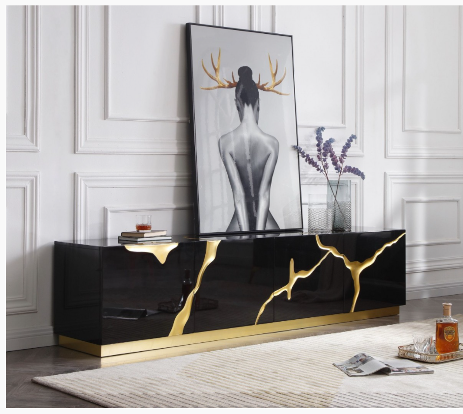 Fable Modern Black Gloss & Gold TV Stand