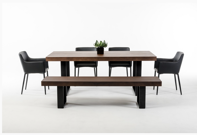 Tulia Modern Walnut Veneer with Black Powder Coated Metal Dining Table