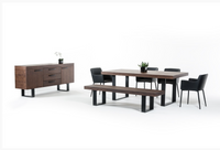 Tulia Modern Walnut Veneer with Black Powder Coated Metal Dining Table