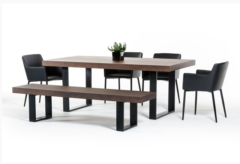 Tulia Modern Walnut Veneer with Black Powder Coated Metal Dining Table