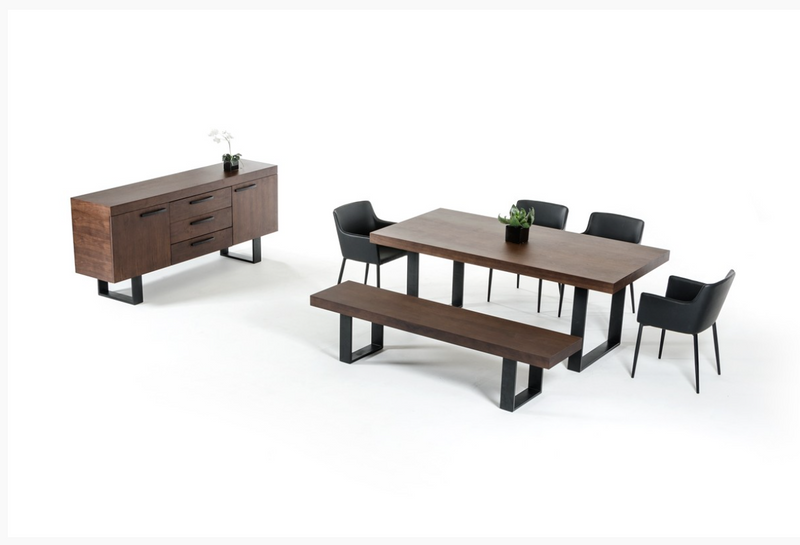 Tulia Modern Walnut Veneer with Black Powder Coated Metal Dining Table