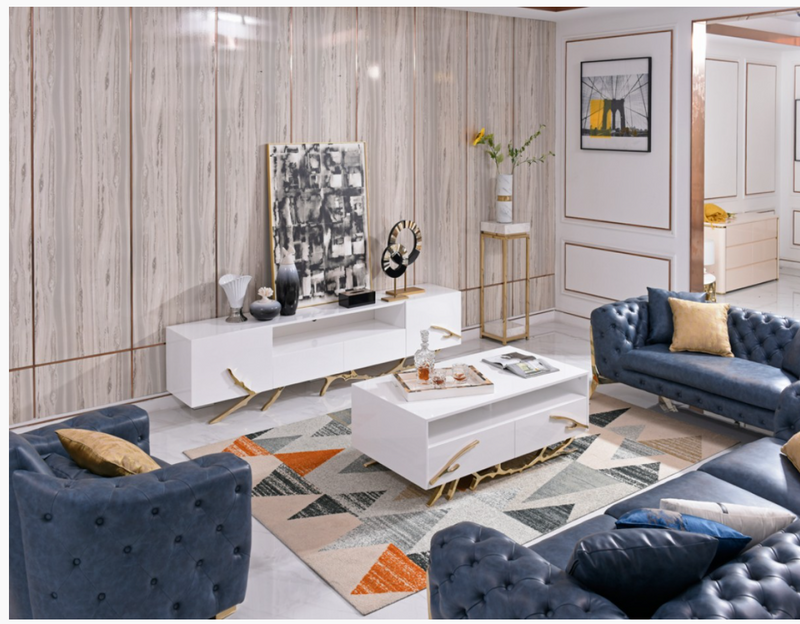 Erra Modern White Champagne Gold TV Stand 87